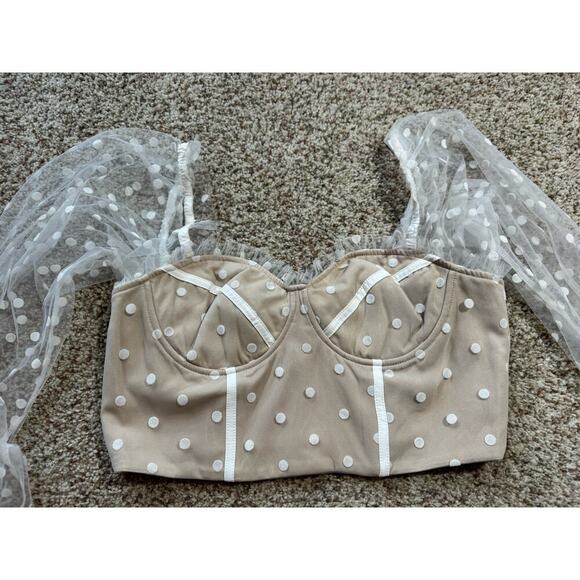 RNWY dressy shirt, cropped, Corset top, translucent sleeves, Size Large - Picture 4 of 9